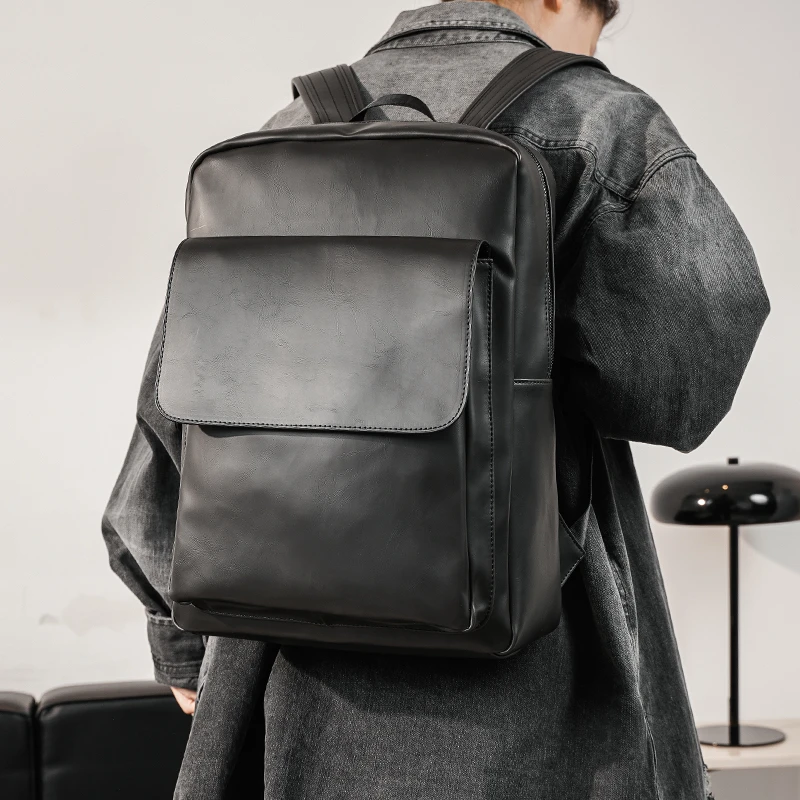 复古双肩包男包潮牌休闲青年背包韩版简约时尚旅行包竖款纯色包包