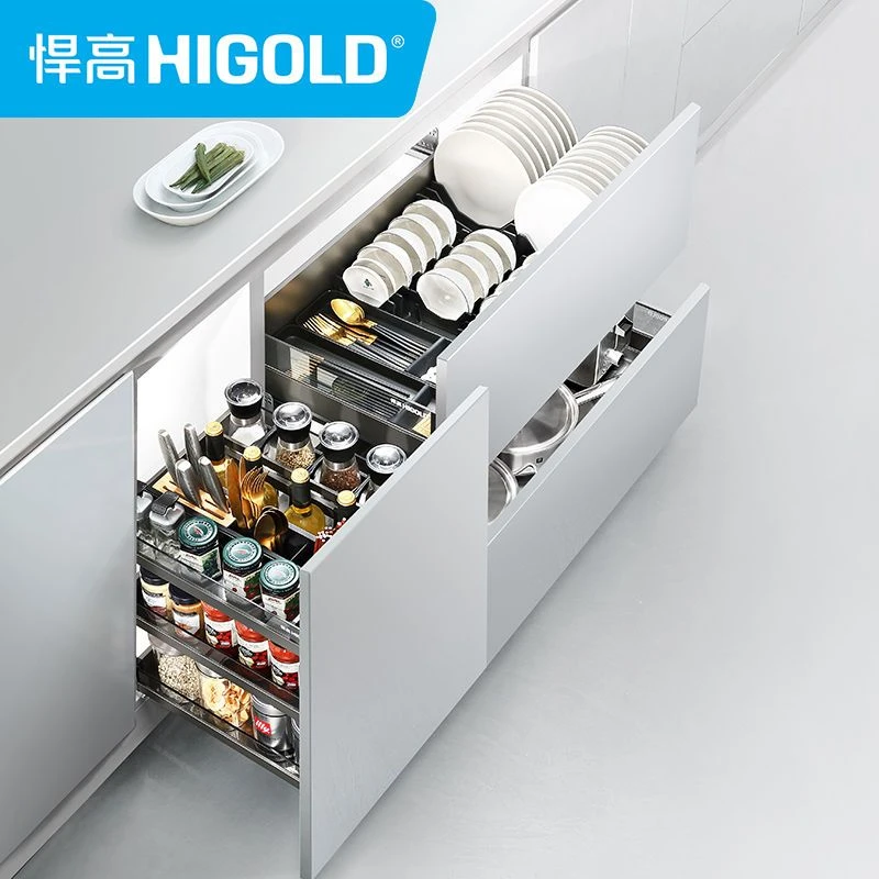 HIGOLD/悍高希勒3.0碗碟拉篮航空铝304不锈钢碗架厨房橱柜碗篮