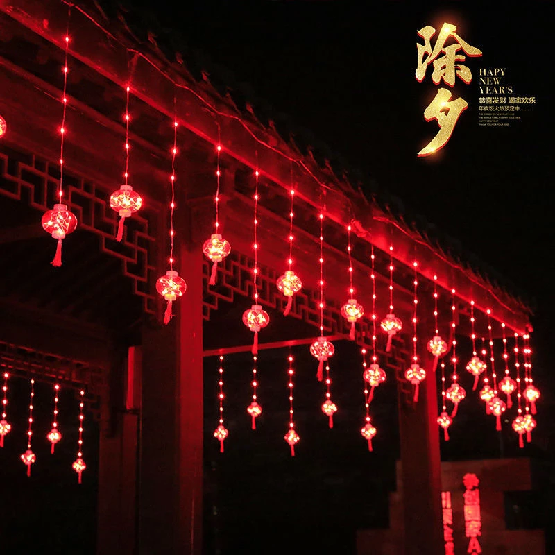 过年彩灯2023新款大红灯笼挂饰福字led灯春节阳台户外装饰品布置