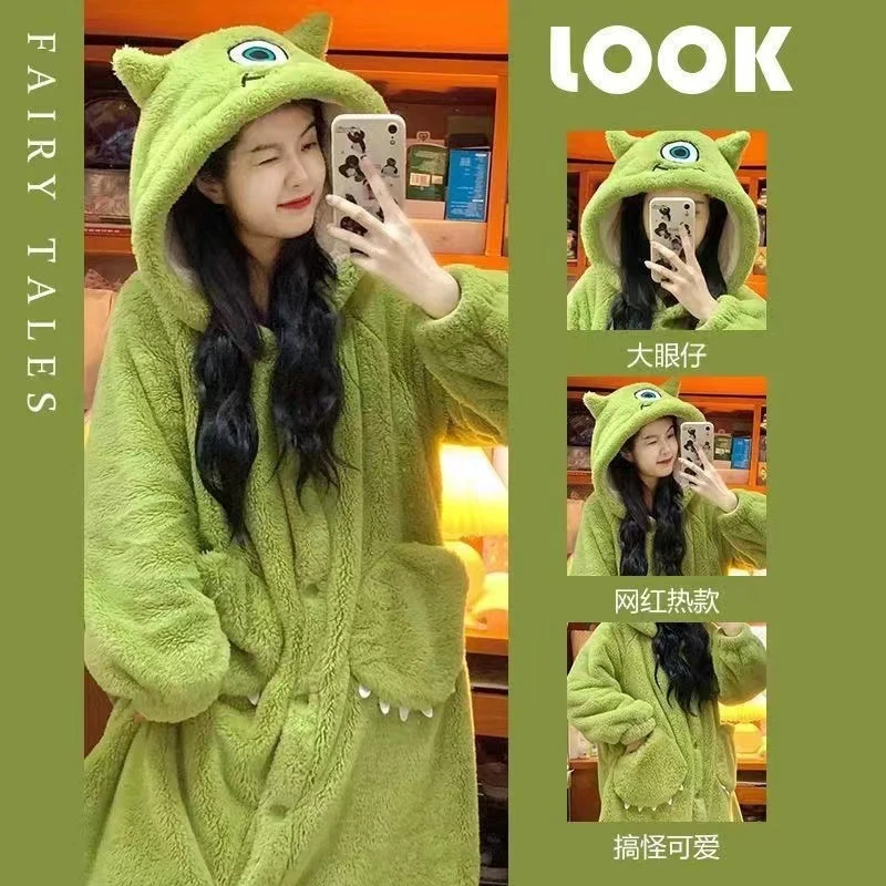 大眼仔睡衣女玉桂狗睡袍加厚草莓熊秋冬季紫色唐老鸭家居服可外穿