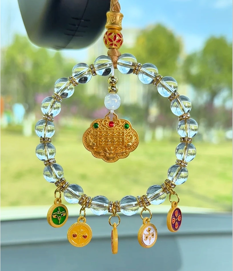 古风汽车挂件如意五路转运罗盘车载后视镜吊坠挂饰网红高级车用