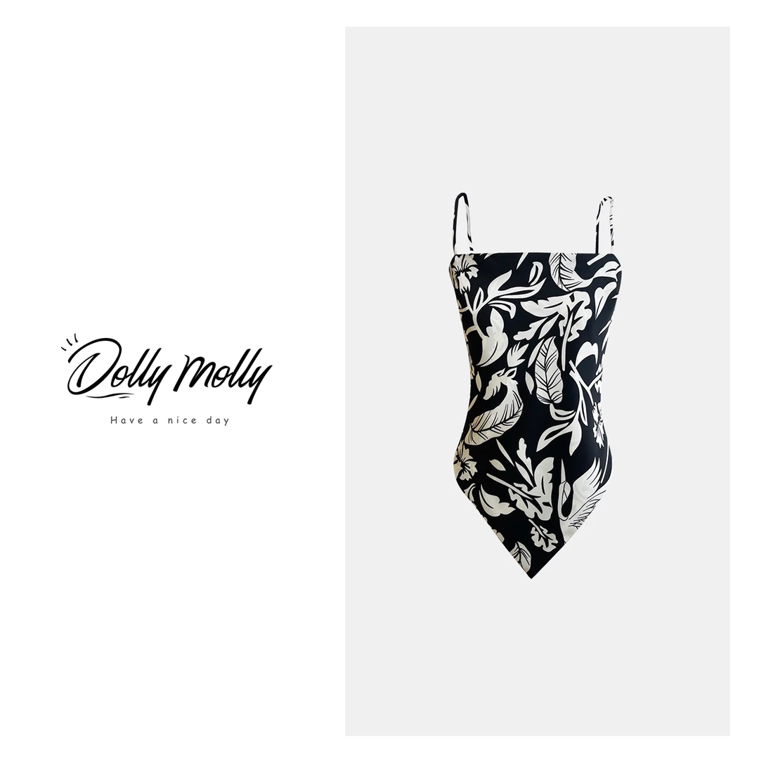 DOLLY&MOLLY（S）黑色白花肚兜吊带背心女士夏季时尚百搭小众178