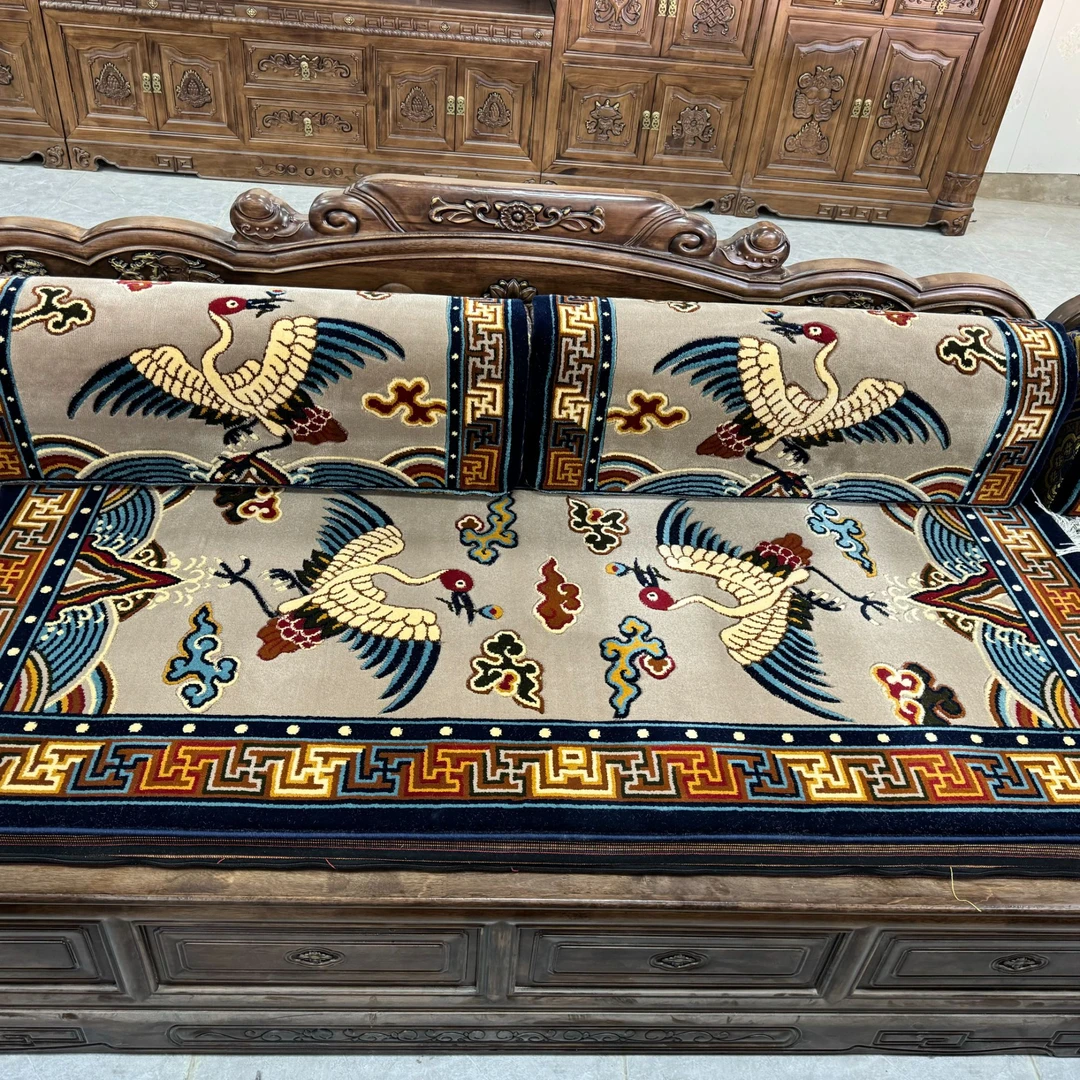 毛线藏式吉祥彩云双鹤图案藏毯卡垫民族风防滑