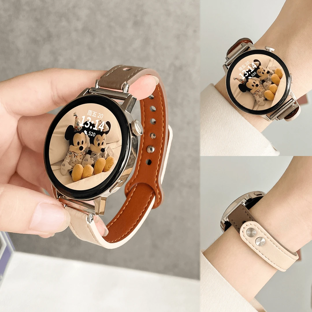 新款双钉扣专用真皮表带适用GT4gt3gt21watch43proMagic2休闲女款