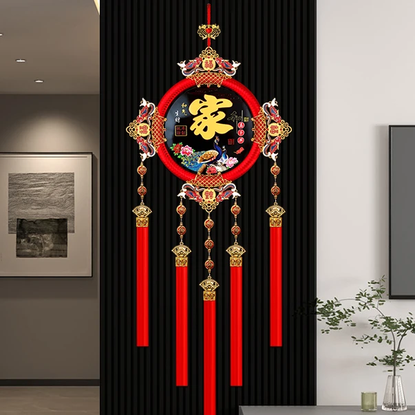 新款景泰蓝桃木中国结玄关新年乔迁新居家居装饰客厅墙上挂件