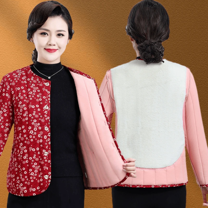 中老年女装妈妈秋装2024新款轻薄棉服外套女冬季贴身内搭保暖棉衣