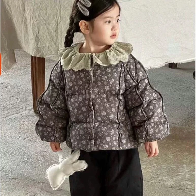 冬季2024棉衣韩版女童秋冬棉服加厚儿童新款宝宝保暖碎花棉袄外套