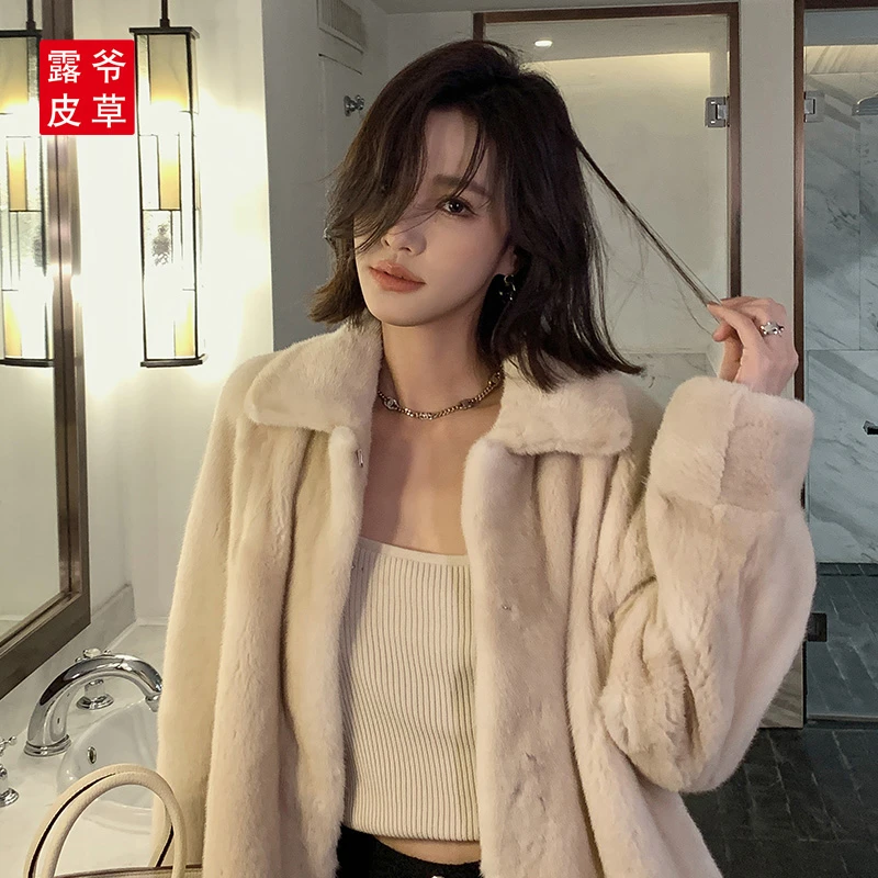 Besfunny外套女2025冬季新款米黄貂短款