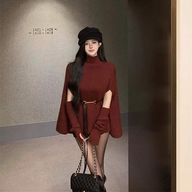 韩系小众设计感半高领长袖针织衫女时尚百搭绝美别致辣妹气质上衣