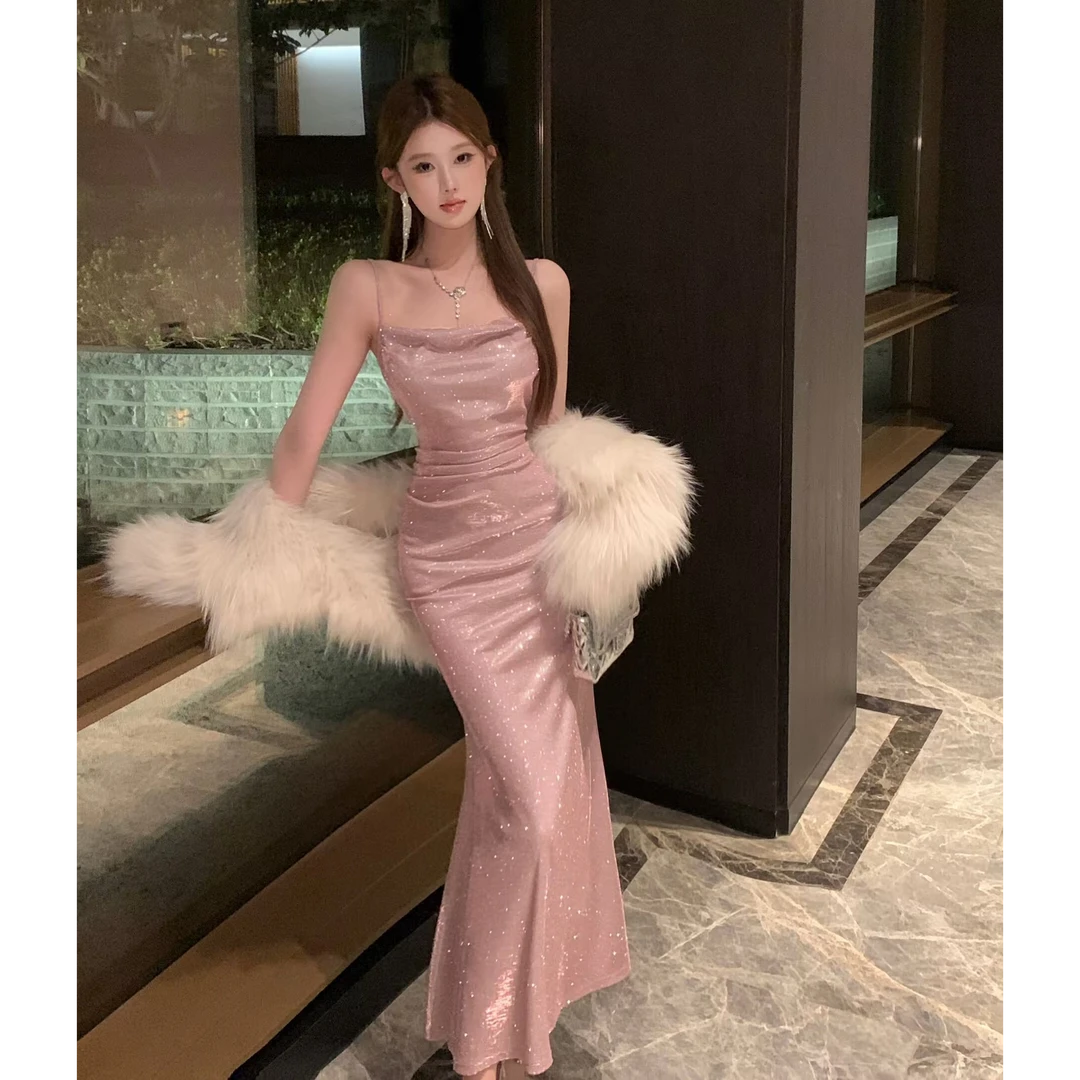 法式绝美别致高级感吊带连衣裙女轻奢气质收腰显瘦名媛风包臀裙子