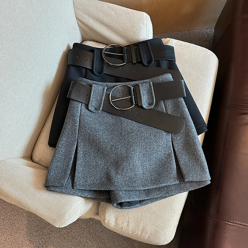 韩版高腰显瘦开叉呢子a字防走光半身裙女时尚百搭纯欲风气质裙子