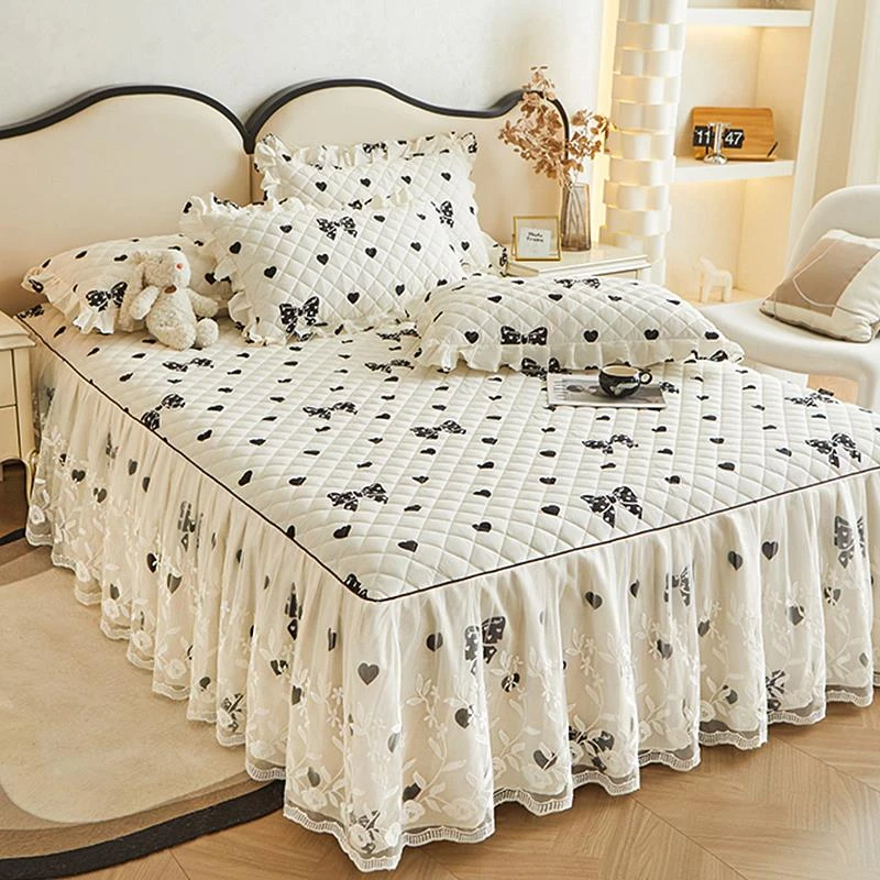 SeeU严选床裙单件法式公主风全棉纯棉蕾丝床罩款床单四季通用带裙