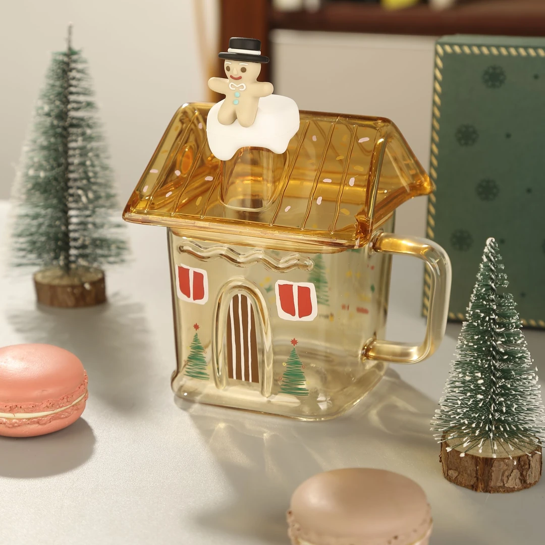 明尚德圣诞雪屋小房子创意玻璃杯多功能家用大容量网红轻奢可爱