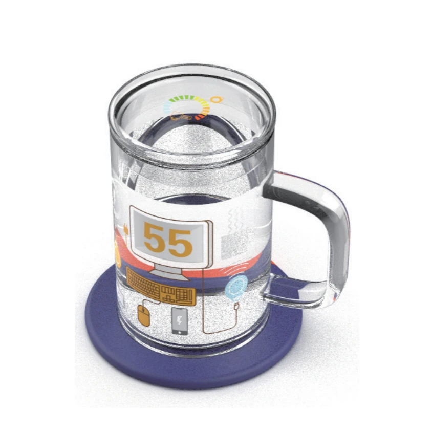 明尚德恒温加热玻璃水杯恒温垫+水杯家用茶杯隔热防烫个性双层