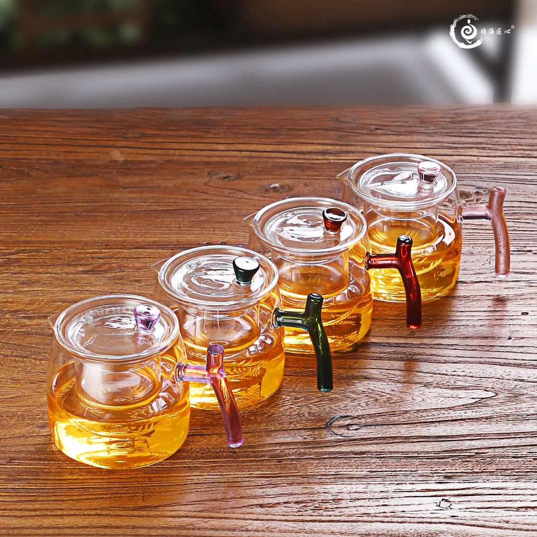 明尚德璃海匠心500ml耐热玻璃红䄂添香泡茶壶透明小型圆形茶道