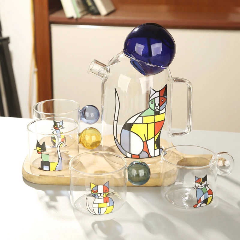 明尚德蒙德里猫水具套组网红家用大容量轻奢创意简约彩色喝水杯