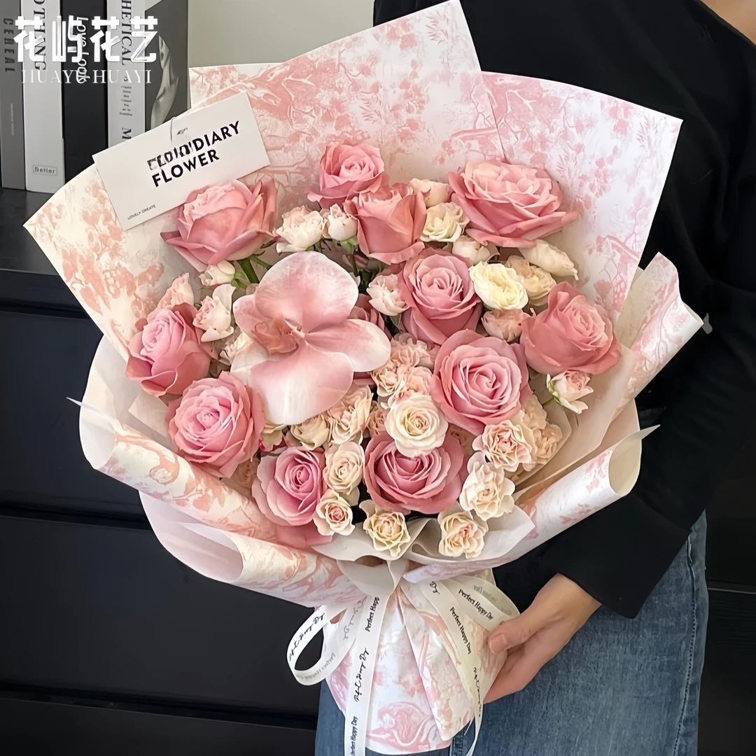 花屿 欧式复古牛皮纸网红鲜花花束包装纸白色压纹手工花艺材料