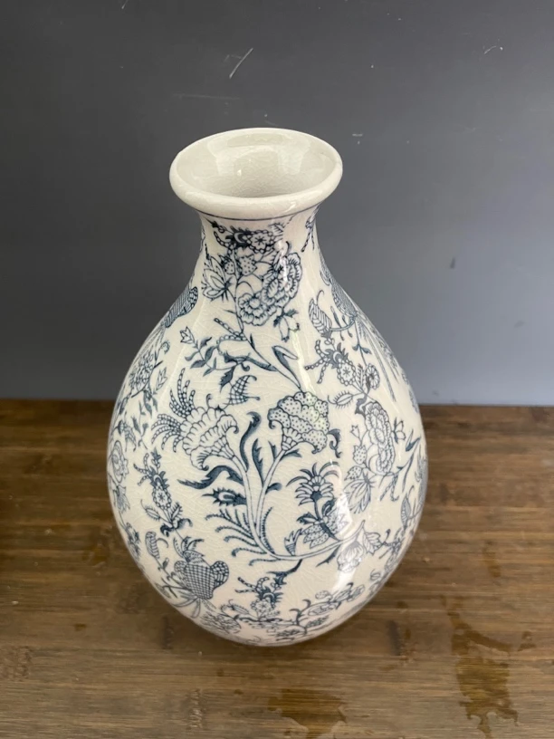 新中式青花陶瓷花瓶家居摆件花瓶冰裂纹花瓶