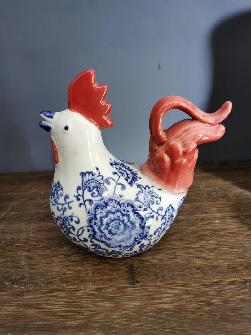 手绘青花瓷公鸡摆件手工创意