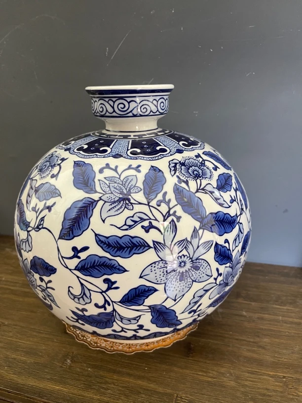 新中式青花陶瓷大肚花瓶手绘高温釉下彩花瓶