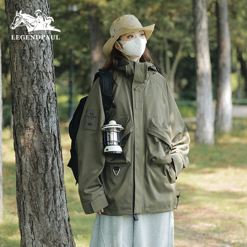 【传奇保罗】男女同款山系多口袋夹克上衣户外情侣百搭连帽登山服衣