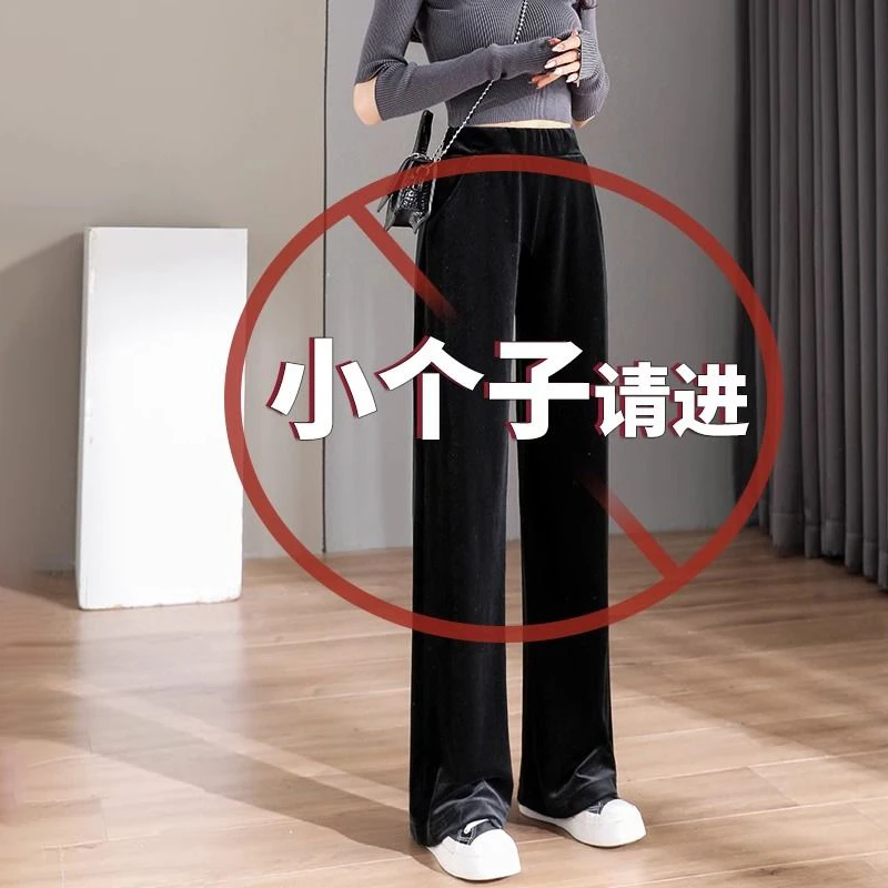 金丝绒窄版阔腿裤女2025年春秋新款高腰垂感黑色显瘦休闲直筒裤