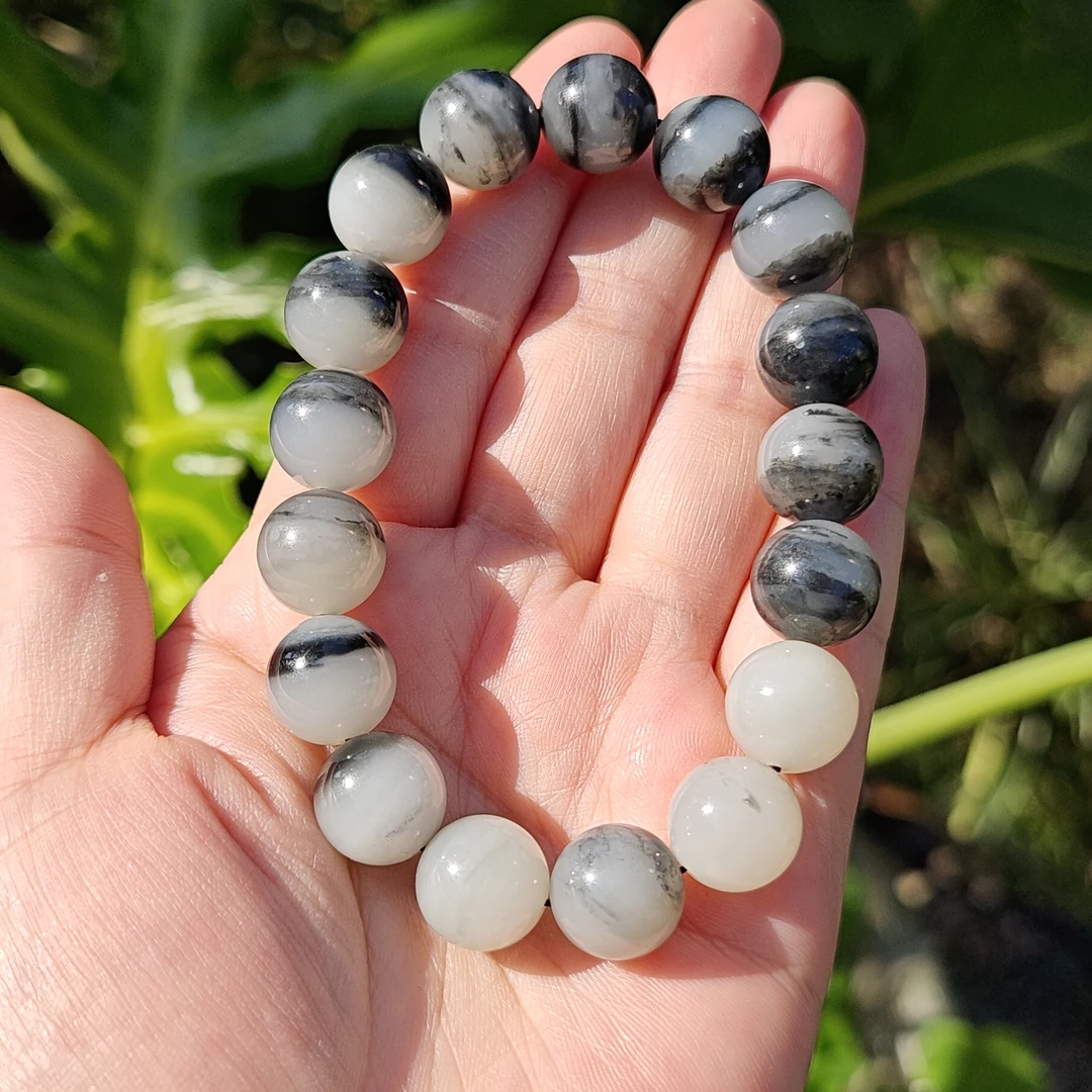 【渺】新疆和田玉墨玉青花圆珠手串渐变