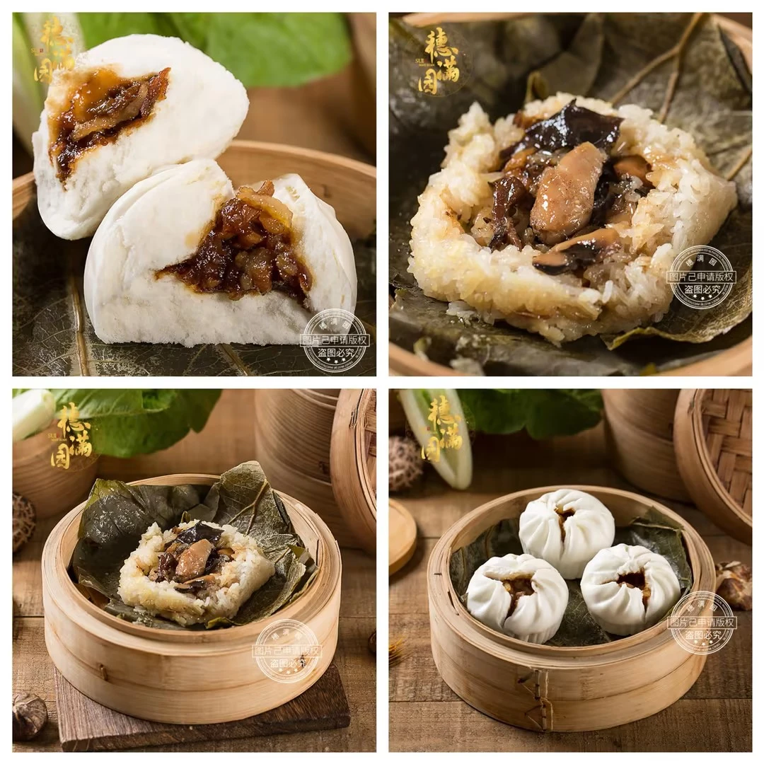穗满园广州茶楼早茶鲍汁叉烧包+糯米鸡正宗广式早点早餐美味包子