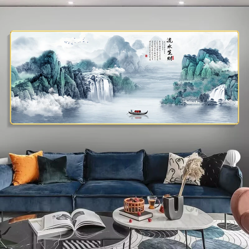 HK002流水生财晶瓷画沙发挂画客厅挂画书房茶室壁画