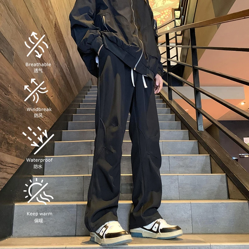 户外防水硬壳冲锋裤男款冬季加绒cleanfit裤子美式高街兵伞工装裤