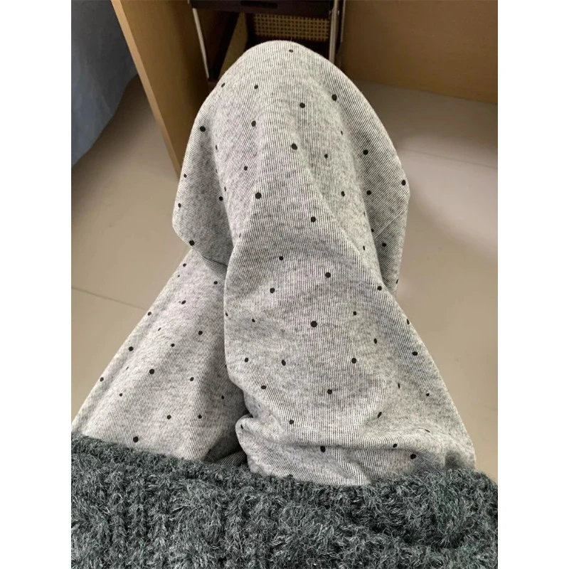 浅灰色加绒波点休闲卫裤男冬季美式慵懒风垂感裤子cleanfit直筒裤