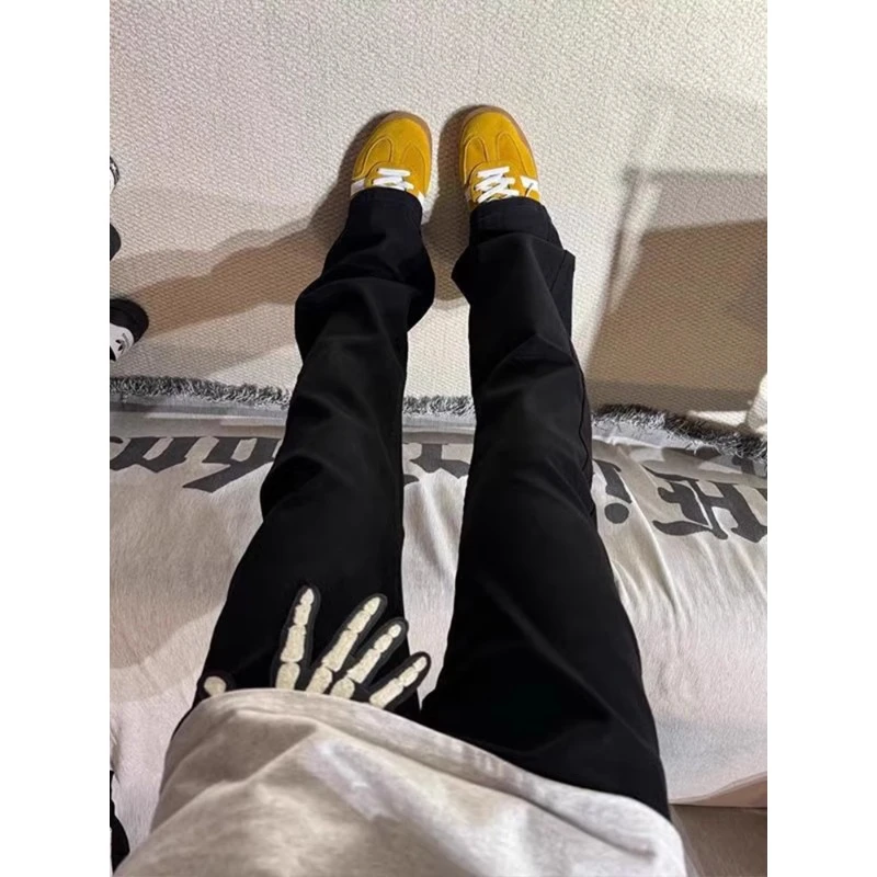 黑色高街牛仔裤男款美式vibe高腰裤子显瘦显高显腿长复古微喇长裤