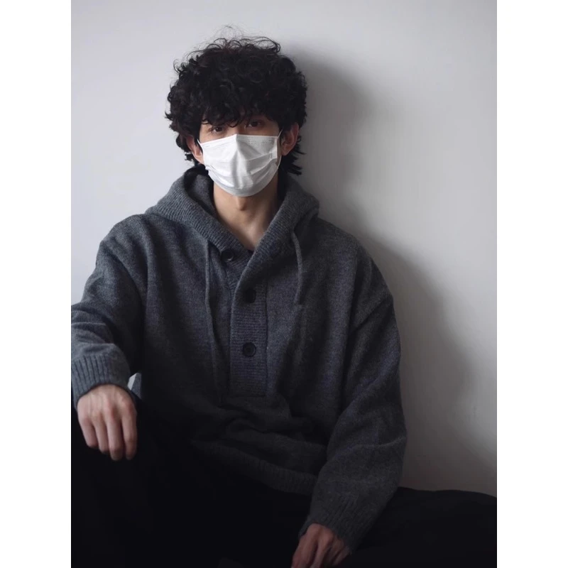 美式重磅灰色连帽毛衣男款冬季潮牌高级感休闲针织衫宽松慵懒外套