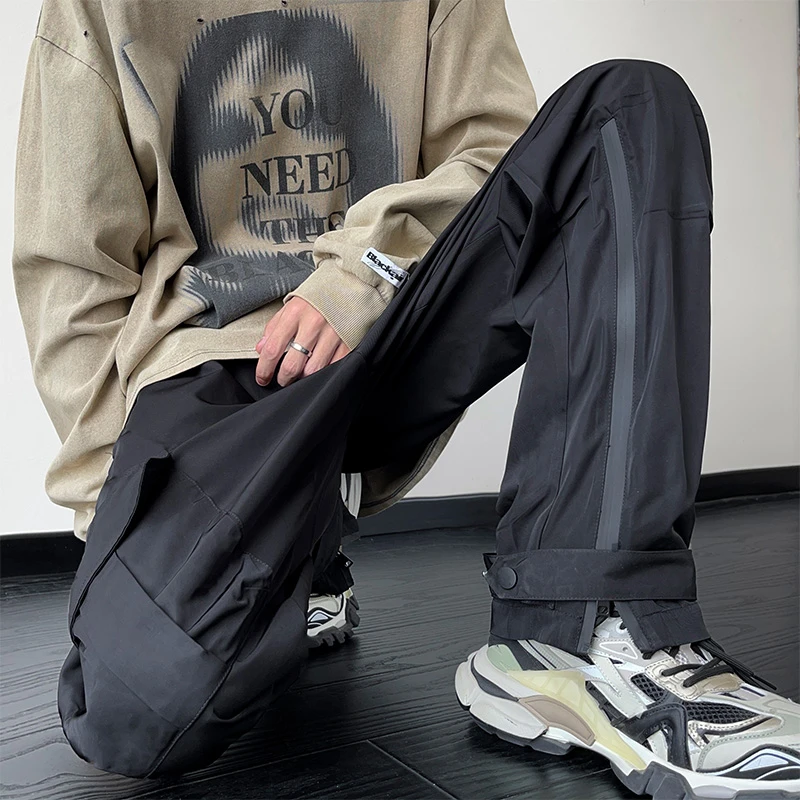 户外防水防风冲锋裤男春秋季美式高街直筒宽松潮牌工装机能长裤子