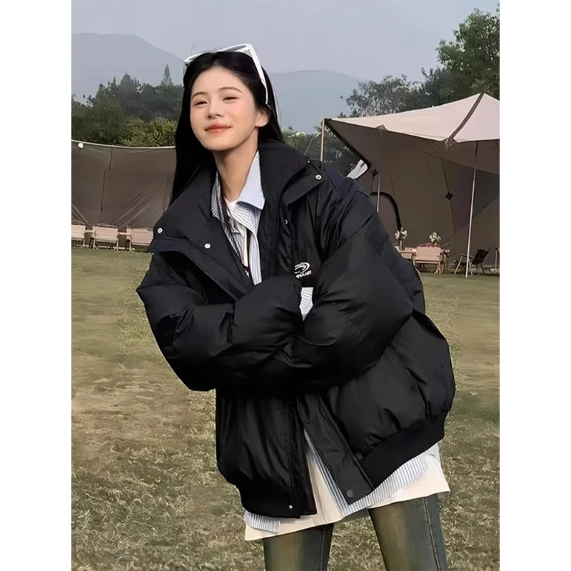 美式冬季加厚保暖棉服男款立领情侣装外套潮牌黑色休闲棉衣面包服