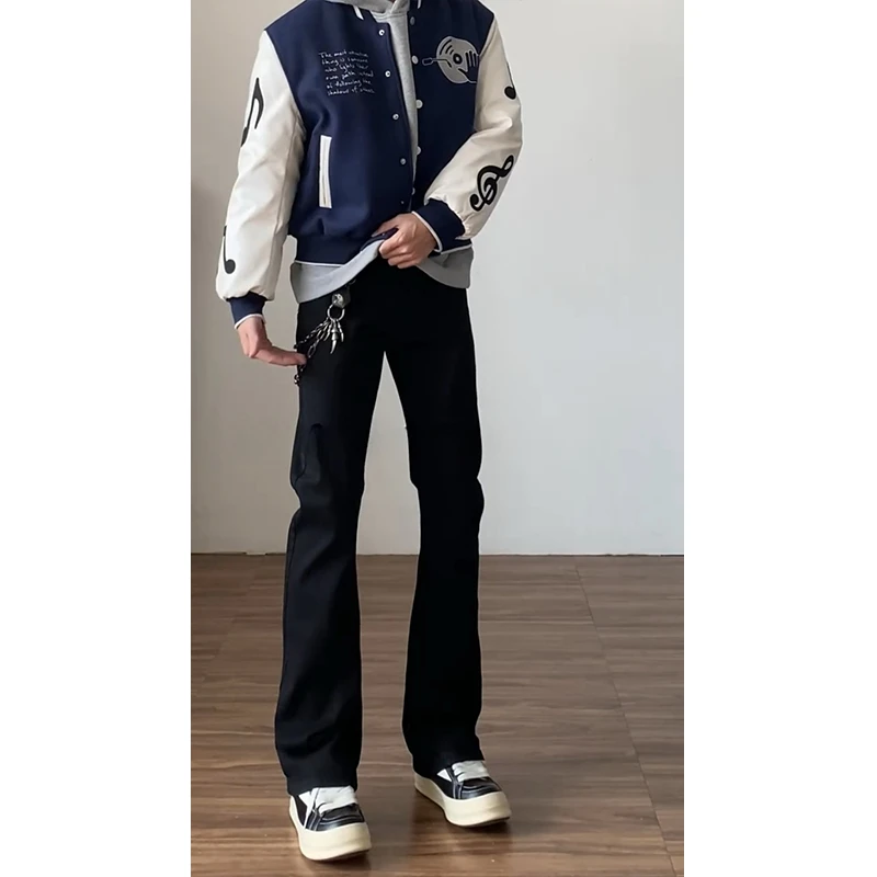 美式高街vibe纯黑色微喇牛仔裤男款直筒显瘦垂感拖地cleanfit长裤