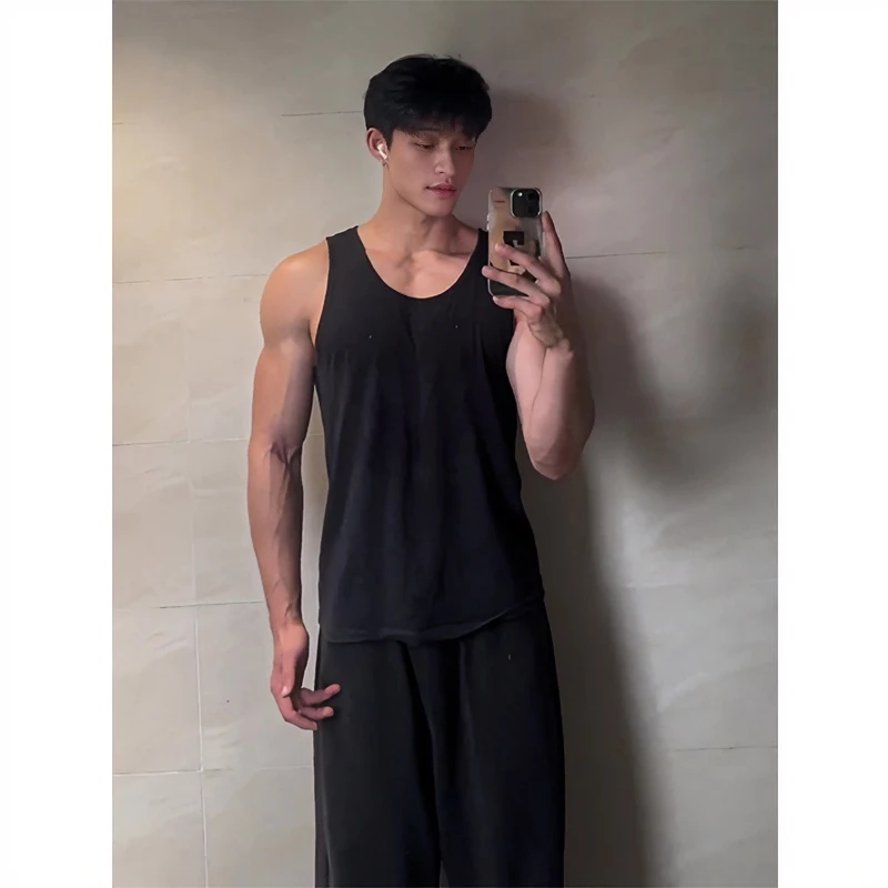 美式运动健身背心男款夏季黑色重磅无袖t恤简约外穿休闲打底汗衫