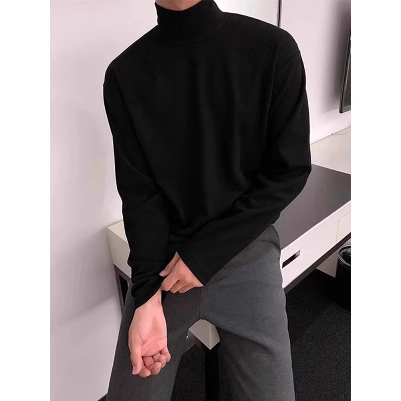 黑色德绒半高领内搭打底衫男款秋冬季长袖t恤高级感痞帅潮流穿搭