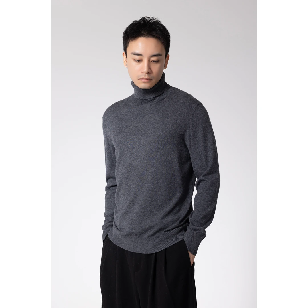 ZHUZIWEN 羊毛混纺高领毛衣男套头毛线衣针织修身内搭薄款打底衫