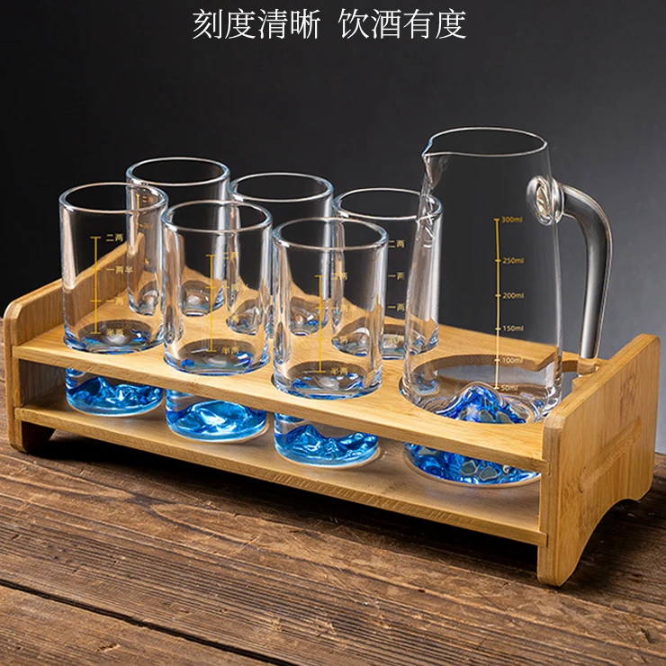 蓝山白酒杯套装家用高端水晶玻璃分酒器一两二两刻度轻奢高档酒具