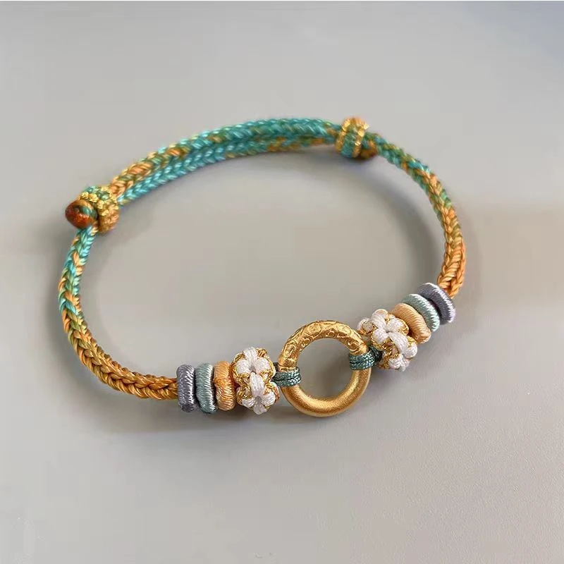 非金属布艺手链 手工编织千里江山八股桃花手绳半成品串珠平安扣