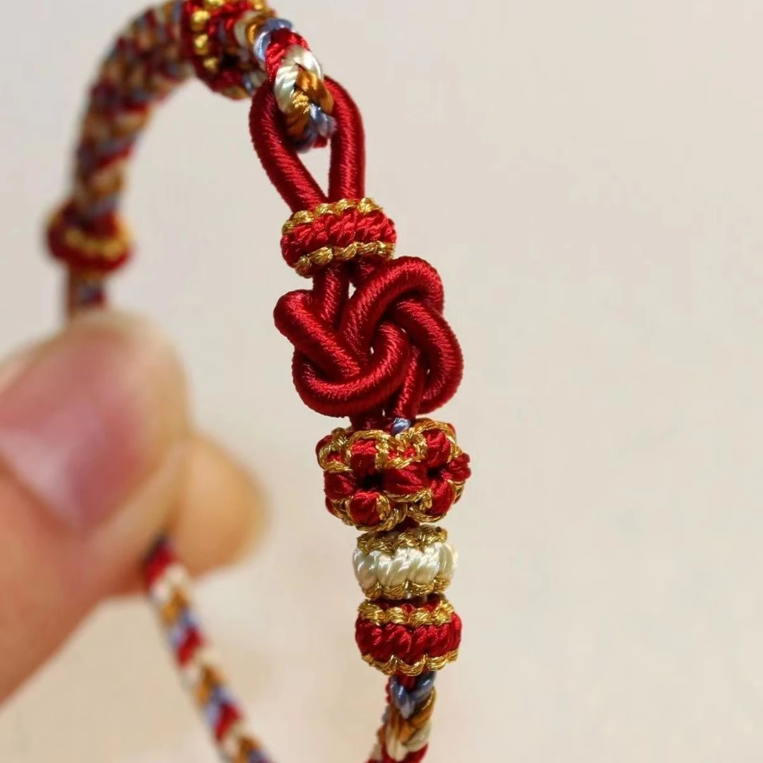 非金属锦纶手链 红绳手链手工编织桃花同心结手绳半成品穿珠配饰