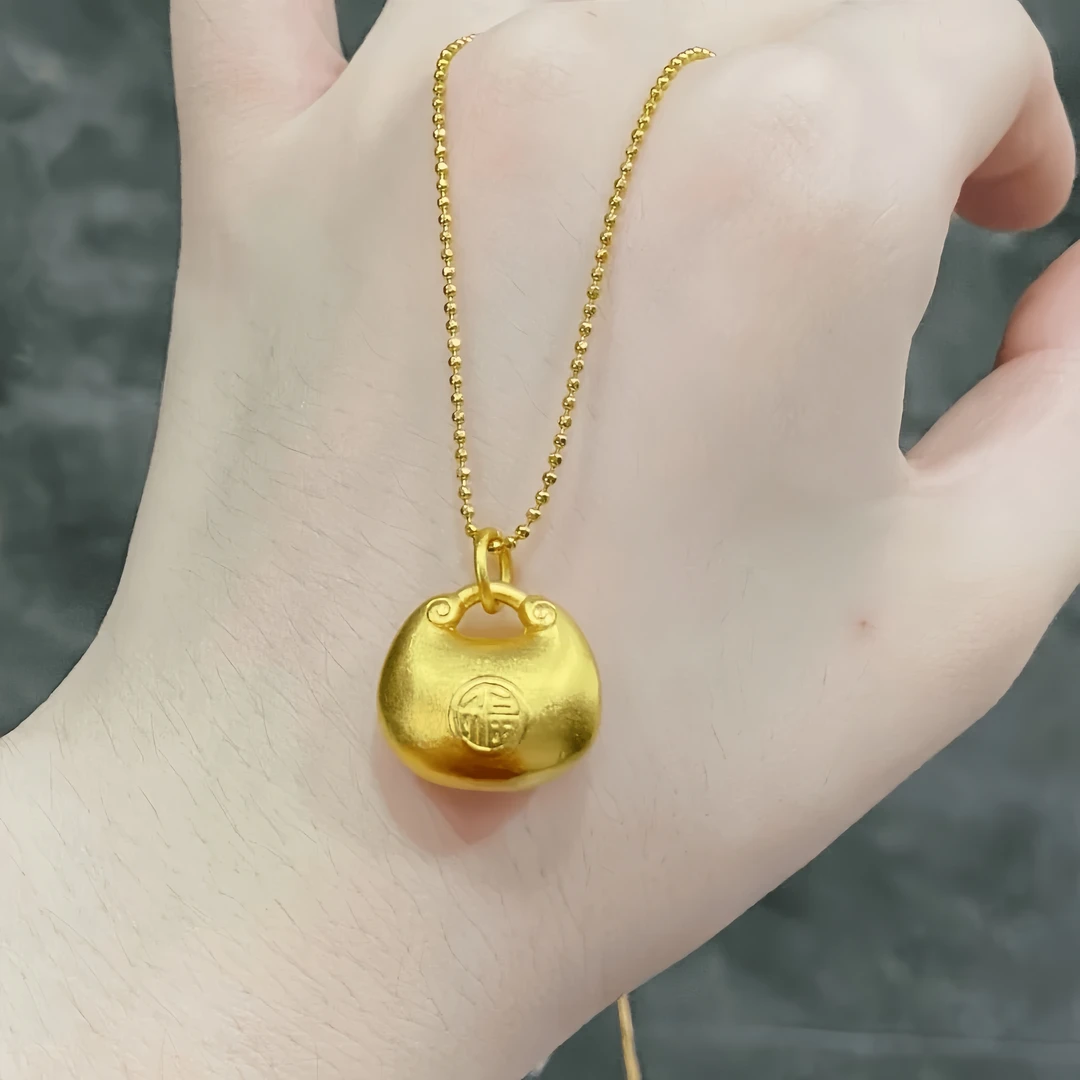 钛钢项链 福字元宝项链女古风磨砂小胖福精美百搭坠链时尚锁骨链