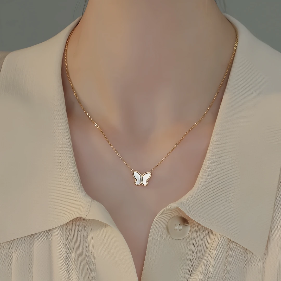 钛钢项链 小清新蝴蝶气质项链女金色简约高级时尚百搭网红锁骨链
