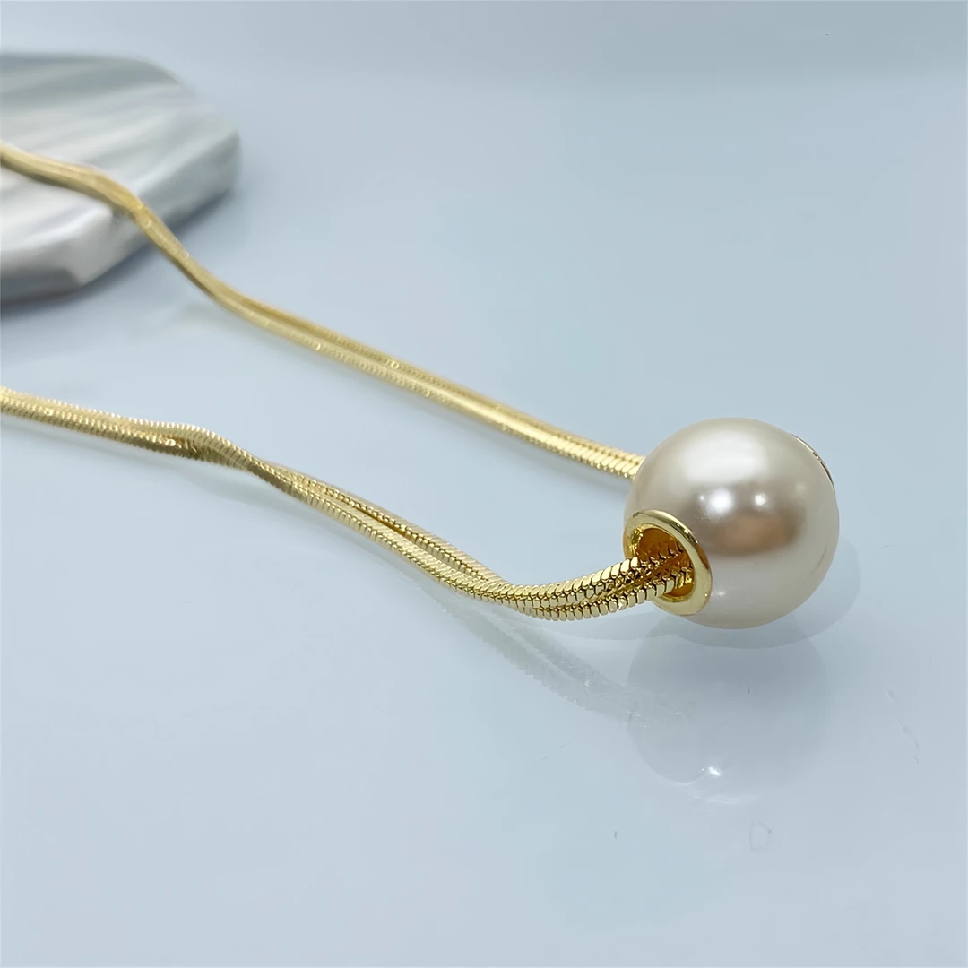 钛钢项链 法式复古白色珠项链女双层蛇骨链时尚气质简约不掉色ins