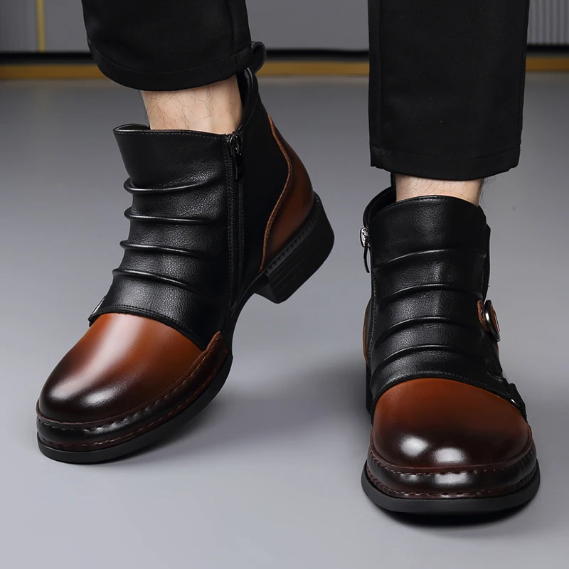 马丁靴男高帮复古真皮机车靴冬季加绒保暖切尔西靴潮流透气短筒靴