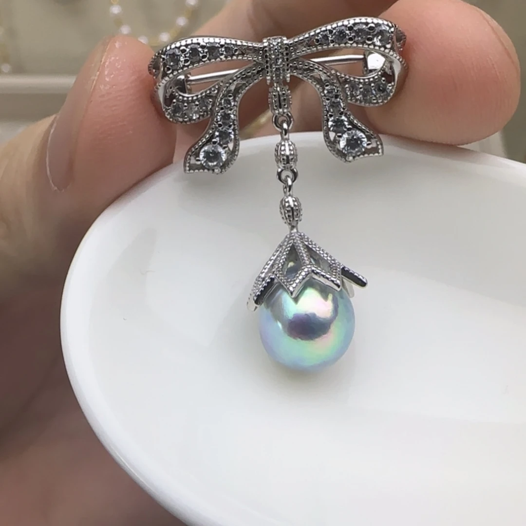 【闪购商品】海水珍珠胸饰银S925镶嵌d真多麻巴洛克胸针吊坠