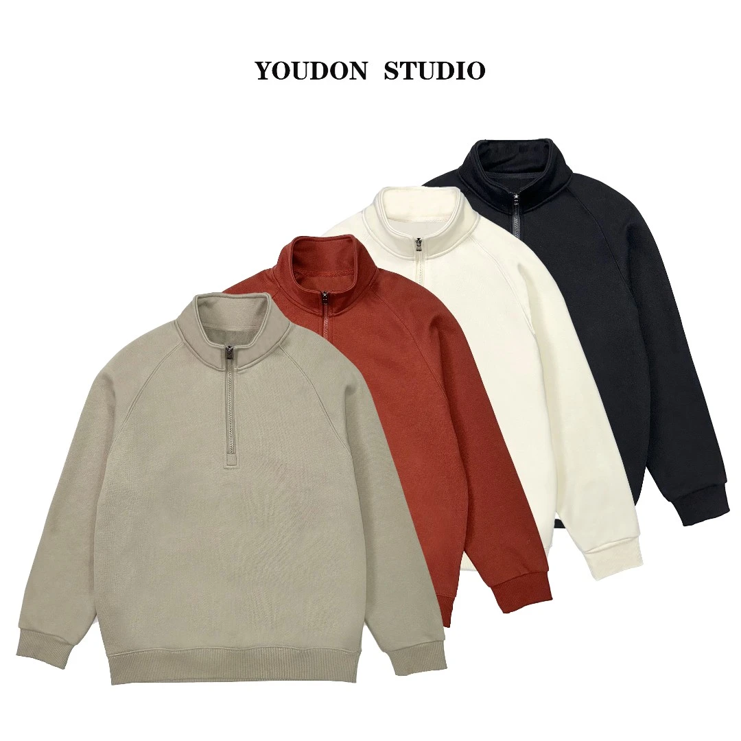 YD03春款2024新款休闲半拉链套头百搭纯色宽松立领时尚男士卫衣
