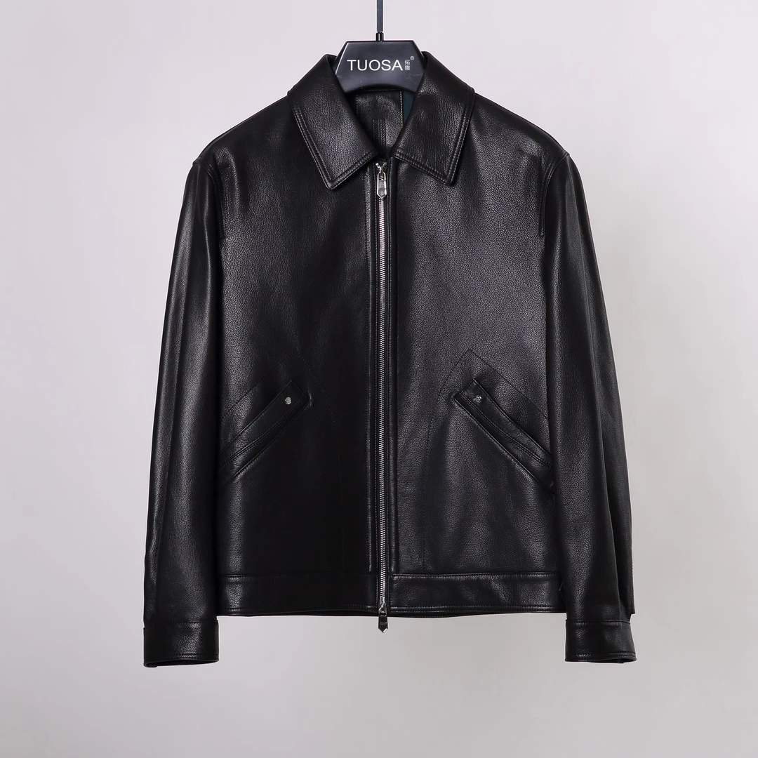 拓撒TUOSA/QD28015“经典黑灰”小山羊皮夹克休闲时尚百搭男士外套