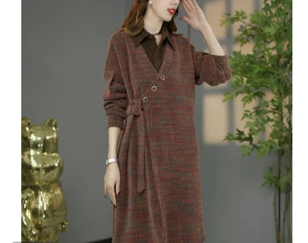 ㊃原创设计师款冬季高货欧版加厚保暖假两件宽松遮肉连衣裙打底裙